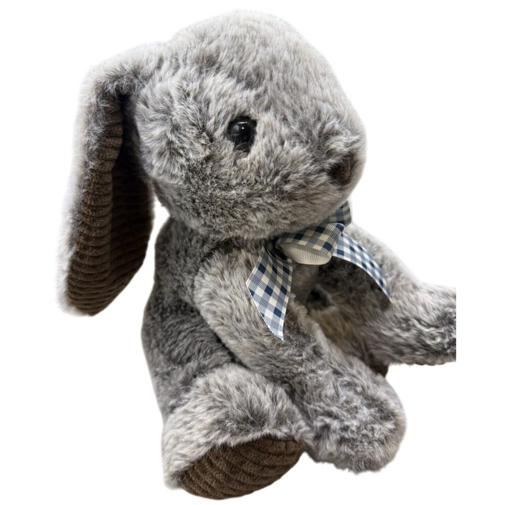 Homerbest Gray Easter Bunny 9" Plush Blue White Checkered Bow Stuffed Animal NEW